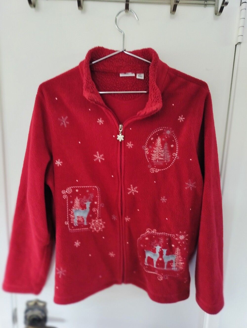 Craft & Barrow Women's PL Red Holiday Winter Snowflake Fleece Full-Zip Jacket